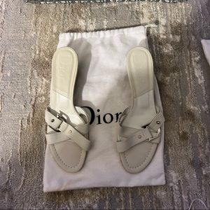 Auth Dior White Slide Mule Wedge Sandal US9 9.5 EU39.5